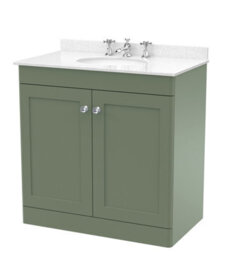 Balterley Swynnerton Traditional 2 Door Floor Standing Vanity Unit With Marble Basin, Satin Green, 800mm - thumbnail 1