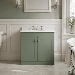 Balterley Swynnerton Traditional 2 Door Floor Standing Vanity Unit With Marble Basin, Satin Green, 800mm - thumbnail 2
