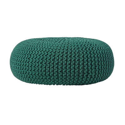 Homescapes Forest Green Large Round Cotton Knitted Pouffe Footstool - image 1