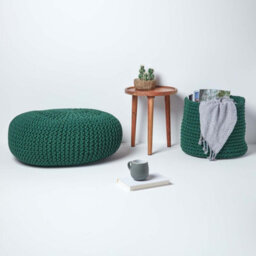 Homescapes Forest Green Large Round Cotton Knitted Pouffe Footstool - thumbnail 6