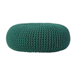 Homescapes Forest Green Large Round Cotton Knitted Pouffe Footstool - thumbnail 1