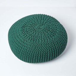 Homescapes Forest Green Large Round Cotton Knitted Pouffe Footstool - thumbnail 3
