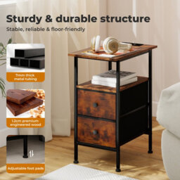 Levede Bedside Table Cabinet Storage Nightstand Charging Station 2 Drawers - thumbnail 8