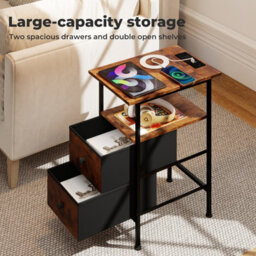 Levede Bedside Table Cabinet Storage Nightstand Charging Station 2 Drawers - thumbnail 5