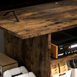 Homcom Modern Tv Cabinet Stand Storage Shelves Table Mobile Rustic Brown - thumbnail 8