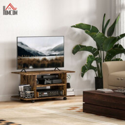 Homcom Modern Tv Cabinet Stand Storage Shelves Table Mobile Rustic Brown - thumbnail 1