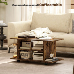 Homcom Modern Tv Cabinet Stand Storage Shelves Table Mobile Rustic Brown - thumbnail 6