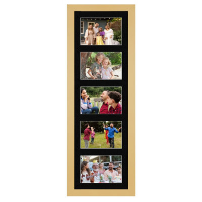 AK Frames 26X8 Mustard Yellow Modern Multi Photo Frame With Black Mount - Holds 5 Apertures (5X) 6X4 Photos - image 1