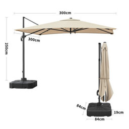 Living And Home 3M Large Square Canopy Rotatable Tilting Garden Rome Umbrella Cantilever Parasol With 100 L Fillable Base, Beige - thumbnail 5