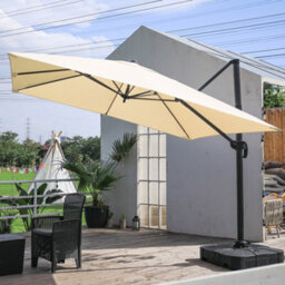 Living And Home 3M Large Square Canopy Rotatable Tilting Garden Rome Umbrella Cantilever Parasol With 100 L Fillable Base, Beige - thumbnail 1
