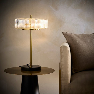 K Living Carter Ribbed Glass Brass Table Lamp 2 Light Bulb - image 1