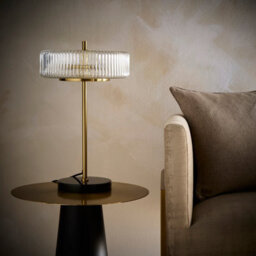 K Living Carter Ribbed Glass Brass Table Lamp 2 Light Bulb - thumbnail 2