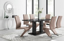 Furniturebox Imperia Black High Gloss 6 Seater Dining Table With Structural 2 Plinth Column Legs And 6 Beige Faux Leather Willow Chairs - thumbnail 1