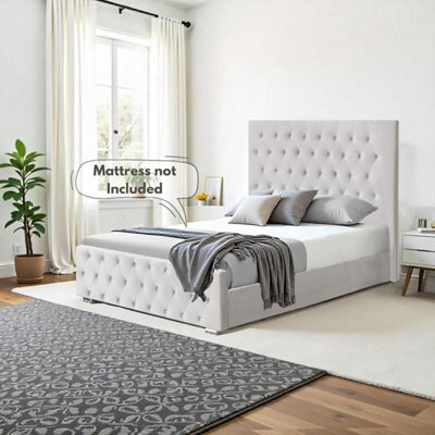 Heavenly Comfort 4Ft6 Silver Plush Velvet Ottoman Bed Frame With Gas Lift Storage - image 1