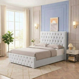 Heavenly Comfort 4Ft6 Silver Plush Velvet Ottoman Bed Frame With Gas Lift Storage - thumbnail 2