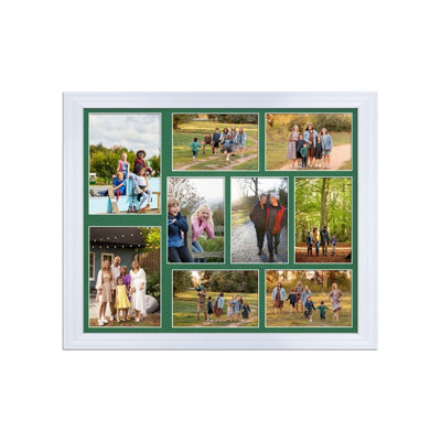 AK Frames 20X16 White Classic Multi Photo Frame With Emerald Mount - Holds 9 Apertures (2X) 7X5, (7X) 6X4 Photos - image 1