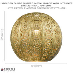 Happy Homewares 30Cm Spherical Moroccan Pendant Lamp Shade In Satin Gold Metal - Vintage Design - thumbnail 6