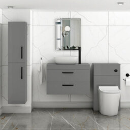 Royal Bathrooms 800mm Wall Hung Vanity Unit 2 Drawer Indigo Grey Gloss & Elva Countertop Basin With Matt Black Handle - thumbnail 2