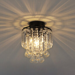 Living And Home Modern Chandelier Droplet Crystal Ball Black Base Mount Ceiling Light Fixture - thumbnail 3