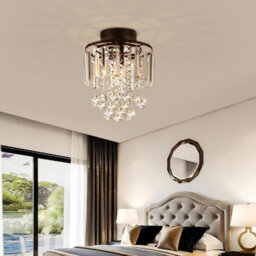 Living And Home Modern Chandelier Droplet Crystal Ball Black Base Mount Ceiling Light Fixture