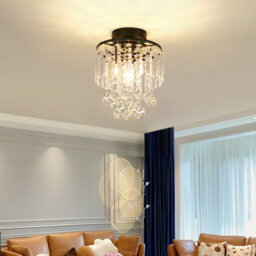 Living And Home Modern Chandelier Droplet Crystal Ball Black Base Mount Ceiling Light Fixture - thumbnail 2