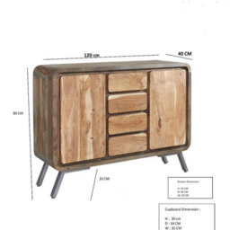 Lava Reclaimed Iron & Wooden 4 Drawer 2 Door Sideboard - thumbnail 5