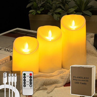 Amorly 3 Pack Usb Rechargeable Flameless Led Candles With Timer & Remote Control, Candle Lights For Wedding,festival,indoor&outdoor Decor - image 1