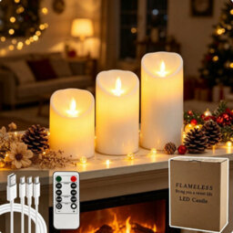 Amorly 3 Pack Usb Rechargeable Flameless Led Candles With Timer & Remote Control, Candle Lights For Wedding,festival,indoor&outdoor Decor - thumbnail 5