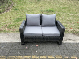 Fimous 2 Seater High Back Rattan Loveseat Sofa Patio Outdoor Garden Furniture With Thick Seat And Back Cushion - thumbnail 2