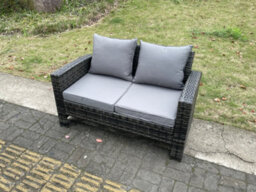 Fimous 2 Seater High Back Rattan Loveseat Sofa Patio Outdoor Garden Furniture With Thick Seat And Back Cushion - thumbnail 3