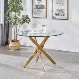 Furniture in Fashion Daytona Round Clear Glass Dining Table With Brushed Gold Legs - thumbnail 1