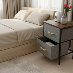 2 Drawer Fabric Chest Of Drawers Wooden Top And Metal Frame Lightweight Bedroom Storage Unit Brown Wood Grey Drawers - thumbnail 6