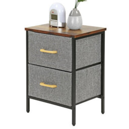 2 Drawer Fabric Chest Of Drawers Wooden Top And Metal Frame Lightweight Bedroom Storage Unit Brown Wood Grey Drawers - thumbnail 2