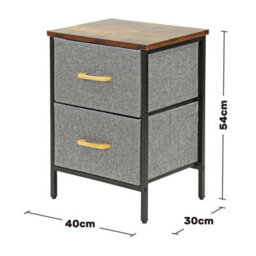 2 Drawer Fabric Chest Of Drawers Wooden Top And Metal Frame Lightweight Bedroom Storage Unit Brown Wood Grey Drawers - thumbnail 9