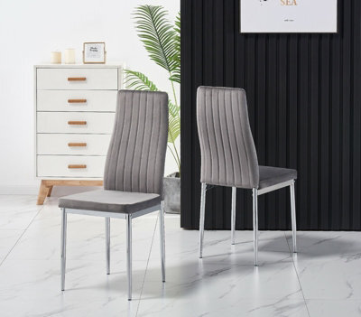Furnizone UK Set Of 2 Dining Chairs - Monza Modern Dining Chairs - Grey Velvet Chrome Legs Dining Chairs - Kitchen Dining Room Chairs - image 1