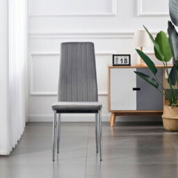 Furnizone UK Set Of 2 Dining Chairs - Monza Modern Dining Chairs - Grey Velvet Chrome Legs Dining Chairs - Kitchen Dining Room Chairs - thumbnail 3