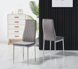Furnizone UK Set Of 2 Dining Chairs - Monza Modern Dining Chairs - Grey Velvet Chrome Legs Dining Chairs - Kitchen Dining Room Chairs