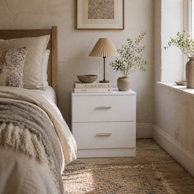 Wyld Haus Kefa Yoka White Modern Bedside Table With 2 Drawers 45W X 39.5D X 49H Cm - image 1