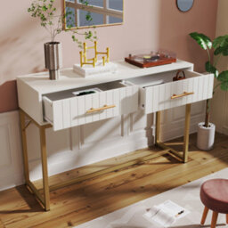 Abrihome Dressing Table With 2 Drawers 75 Cm High ,sideboard Chest Of Drawers For Bedroom, White 100X45X75Cm