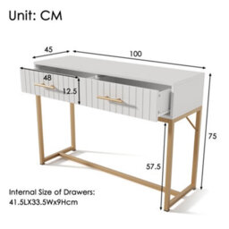 Abrihome Dressing Table With 2 Drawers 75 Cm High ,sideboard Chest Of Drawers For Bedroom, White 100X45X75Cm - thumbnail 3