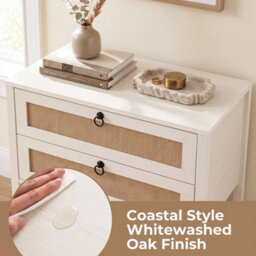 Wide Bedside Cabinet Boho Sofa End Table With Rattan Front Storage - thumbnail 7