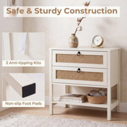 Wide Bedside Cabinet Boho Sofa End Table With Rattan Front Storage - thumbnail 5