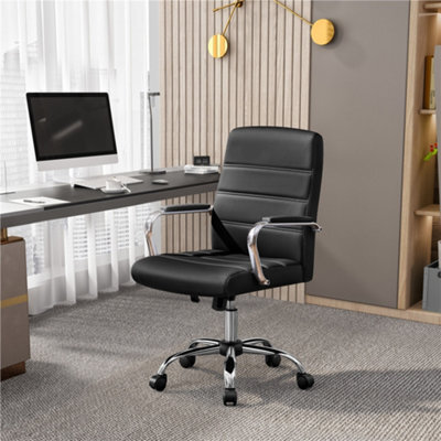 Yaheetech Height Adjustable Pu Leather Office Chair With Armrests - Black - image 1