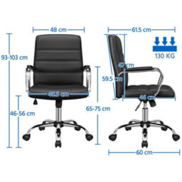 Yaheetech Height Adjustable Pu Leather Office Chair With Armrests - Black - thumbnail 3