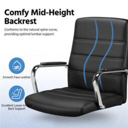 Yaheetech Height Adjustable Pu Leather Office Chair With Armrests - Black - thumbnail 5