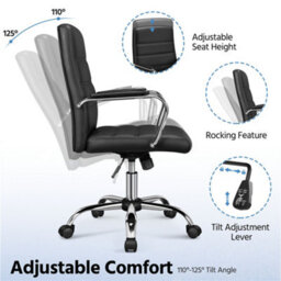 Yaheetech Height Adjustable Pu Leather Office Chair With Armrests - Black - thumbnail 7