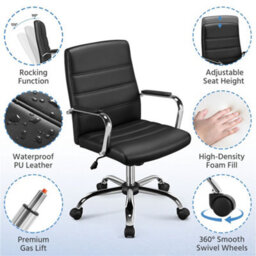 Yaheetech Height Adjustable Pu Leather Office Chair With Armrests - Black - thumbnail 4