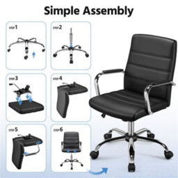 Yaheetech Height Adjustable Pu Leather Office Chair With Armrests - Black - thumbnail 9