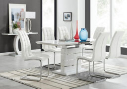 Furniturebox Uk Renato 120Cm High Gloss Extending Dining Table And 6 White Murano Chairs - thumbnail 1