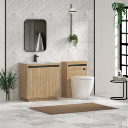 Royal Bathrooms Orion 800mm Natural Oak 2 Door Floor Standing Bathroom Vanity Unit With Carrara White Basin & Black Accent Trim - thumbnail 3